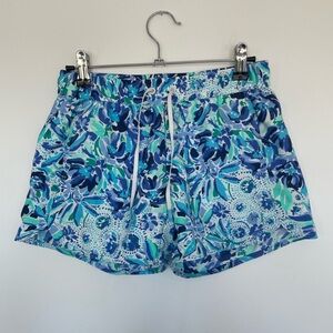 Lilly Pulitzer Blue and Green Floral Patterned Drawstring Shorts
